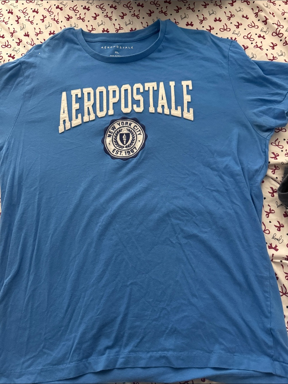 Aeropostale Men's Sky Blue Logo Crew Neck Tee